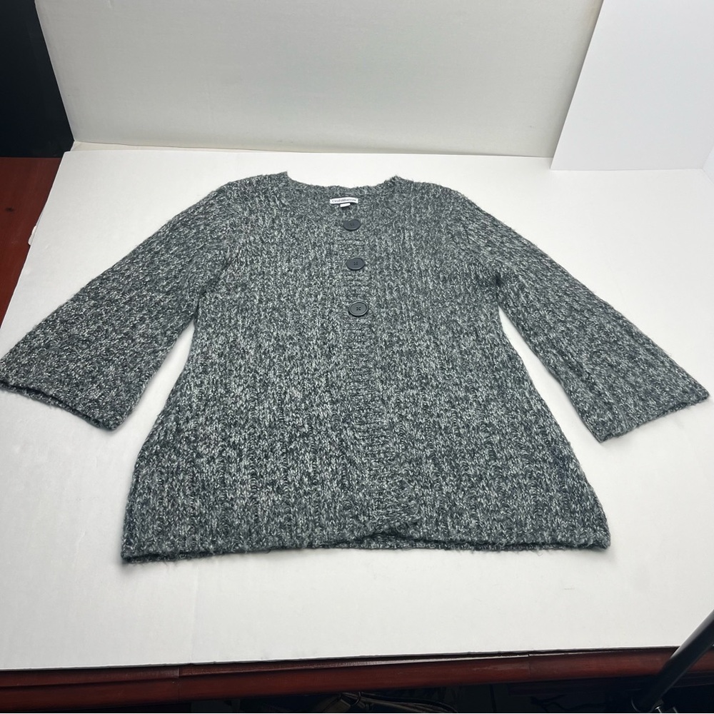 Croft &‎ Barrow Women SZ Large Grey Gray Button Cardigan 3/4 Sleeve Pockets Y2K